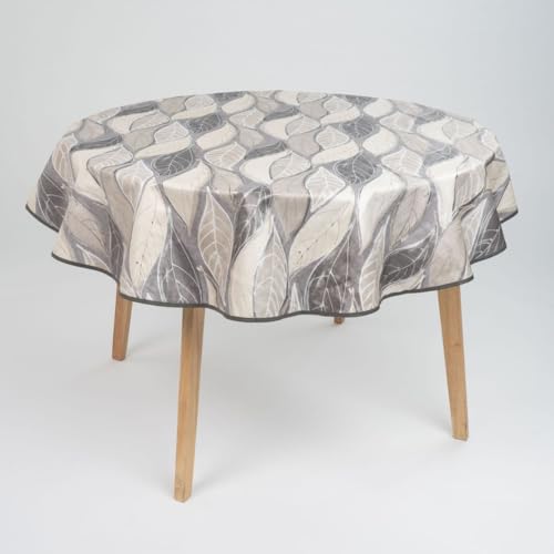 laro runde 140 cm wachstuchtischdecke wachstischdecke abwashbar PVC tischdecke Wachstuch wasserabweisend Garten tischdecke, Muster:Blätter Grau Beige von laro