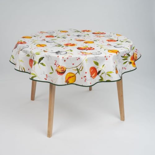 laro runde 140 cm wachstuchtischdecke wachstischdecke abwashbar PVC tischdecke Wachstuch wasserabweisend Garten tischdecke, Muster:Granatapfel Rot Orange Weiß von laro
