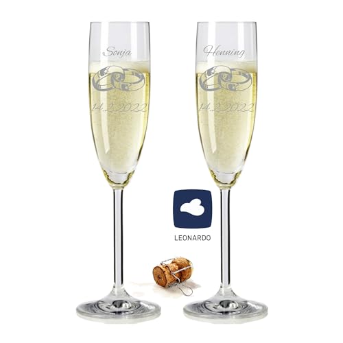 laser-diele 2 Leonardo Sektgläser mit Gravur - Geschenk zur Hochzeit - Graviert mit Namen und Datum - Sekt Ringe 1 von laser-diele