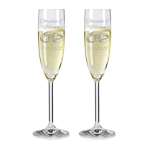 laser-diele 2 Leonardo Sektgläser mit Gravur - Geschenk zur Hochzeit - Graviert mit Namen und Datum - Sekt Ringe 2 von laser-diele