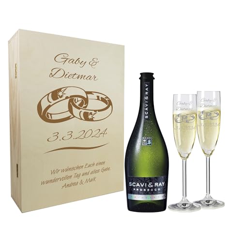 laser-diele Geschenk zur Hochzeit – Sekt Geschenksets – Sektglas mit Gravur – Geschenke für Paare – Sekt – Ringe von laser-diele