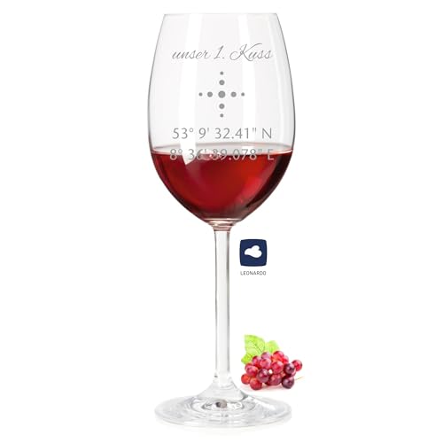 laser-diele Leonardo Weinglas mit Gravur als Geburtstagsgeschenk – Personalisiertes Weinglas - Geschenke für Frauen – Muttertagsgeschenk – Rotwein (Koordinaten) von laser-diele
