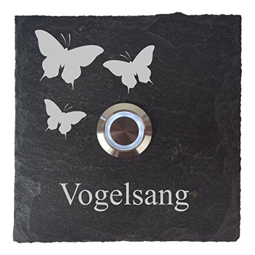 Türklingeln – Klingelschild Schiefer – Türklingel mit Gravur – Türklingel mit Namen – Türklingel Beleuchtet – mit LED – 100x100 mm – Schmetterling von laser-diele