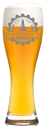 laser-diele Leonardo Weizenglas mit Gravur - Ideales Vatertagsgeschenk für Papa - 0,5l - Personalisiertes Bierglas mit Gravur - Weizenbierglas - Kronkorken von laser-diele