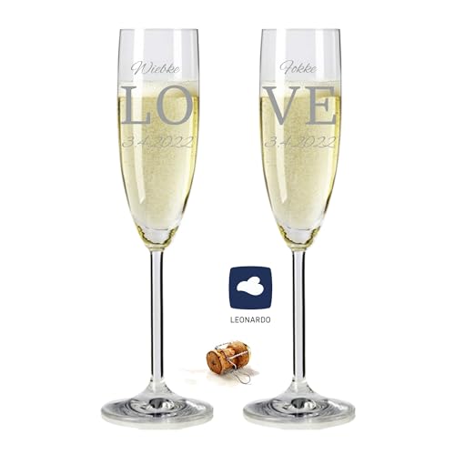 laser-diele 2 Leonardo Sektgläser mit Gravur - Geschenk zur Hochzeit - Graviert mit Namen und Datum - Sekt LOVE von laser-diele