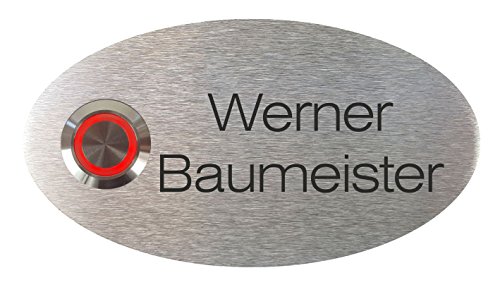 laser-diele Türklingeln – Klingelschild Edelstahl – Edelstahl Türklingel – Türklingel mit Gravur – Türklingel mit Namen – mit LED Beleuchtung – 110 x 60 mm Oval von laser-diele