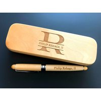 Personalisiertes Pen-Set Aus Weidenholz Mit Gravur - Geschenkbox Monogramm von laserprintedproducts
