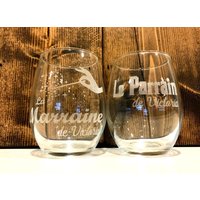 Personalisierte Le Parrain & La Marraine Stemless Weingläser - 2Er-Set von laserprintedproducts