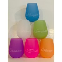 Personalisierte Silikon-Weingläser 6Er-Set, Individuell Gravierte Strandgläser von laserprintedproducts