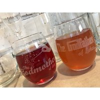 Set Von Zwei, Patin Und Paten Benutzerdefinierte Personalisierte Kleine 9 Unzen Stemless Weingläser von laserprintedproducts