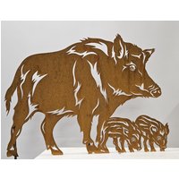 Figur Wildschwein Mit Frischlingen Gartenstecker Höhe Ca. 64 cm Rost-Deko Bache von lasertechniknord