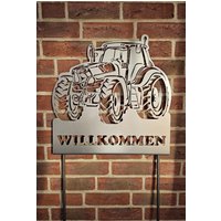 Gartenstecker Deutz 8280 Agrotron "Willkommen" Xxl Höhe 170 cm Aus 2 Mm Stahlblech, Mit Stabilen Bodensteckern Fendt Rost-Deko von lasertechniknord