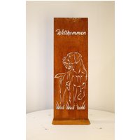 stele Deutsch Drahthaar Edelrost Rost-Deko Aufsteller Höhe 85 cm von lasertechniknord
