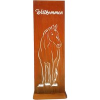 stele Pferd 85cm Aufsteller Willkommen Edelrost Oder Weiß von lasertechniknord
