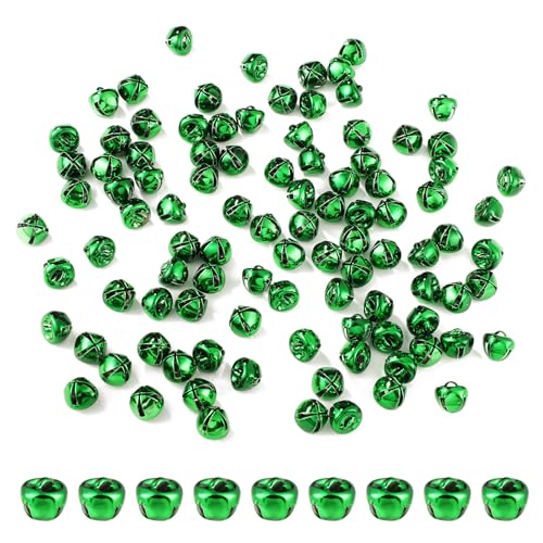 100st Glöckchen zum Basteln, 1cm Weihnachtsglöckchen Kleine DIY Metallglöckchen Dekorative Metallglöckchen für Feiertags- Fest- Heimparty Geschenkboxen Dekorationen (Grün) von lasuroa