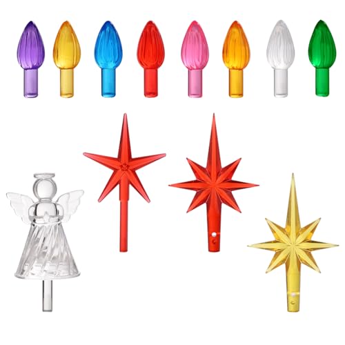 100stk Ersatzbirnen aus Keramik für Weihnachtsbaum, Kunststoff Lichter Inklusive Gewellter Glühbirne und Stern-/Engel-Ornament Weihnachtsdekoration für Keramikbaum von lasuroa
