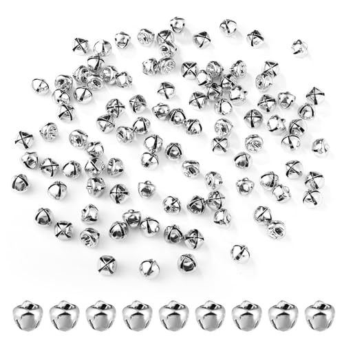 100stk Weihnachtsglöckchen, Metall Glöckchen Mini Weihnachtsglöckchen Glöckchen zum Basteln für Weihnachten im Urlaub zu Hause Festival-Party-Dekoration Geschenke DIY-Projekt(Silber) von lasuroa