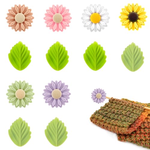 12 Stück Maschenstopper für Stricknadeln, Bunt Niedlich Blume Blatt Stricknadel Schutz Silikon Strickspitzen-Nadelkappen Maschenstopper für Häkeln Stricken Heimwerken Zubehör von lasuroa