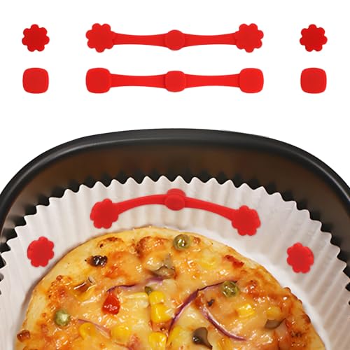 2 Sets Silikon-Magnetverschlüsse für Heißluftfritteuse, Magnete zum Fixieren von Papier-Einlagen Hitzebeständiges Zubehör zur Vermeidung von Papierbrand (Rot) von lasuroa