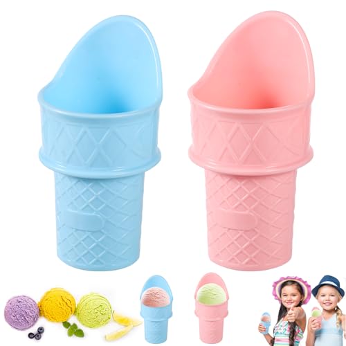2 Stück Eistütenschaufel, Plastik Eishalter Mini Eisbecher Wiederverwendbarer Eistütenständer Präsentationsständer für Kinder, Geburtstagsparty, Geschenk (Rosa, Blau) von lasuroa