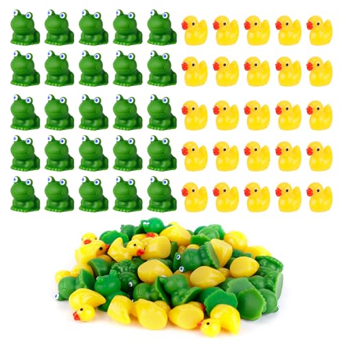 25stk Tierfiguren und 25stk Mini Enten, Miniatur-Harz-Frösche Kleine Enten-Figuren Mini-Tiere Ornamente zum Basteln Garten Landschaft Puppenhaus-Dekoration von lasuroa