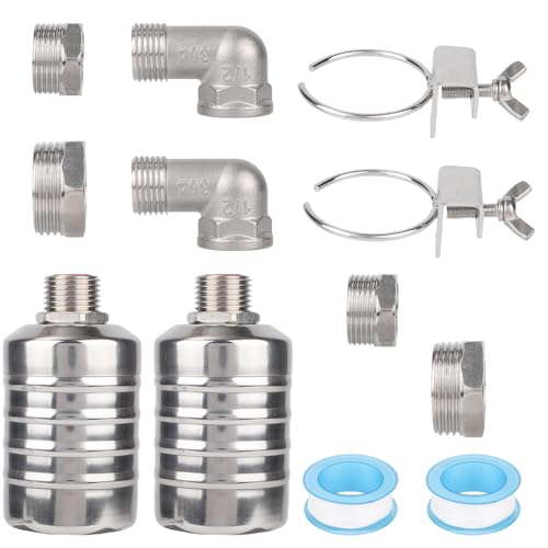 2er-Set Wasserschwimmerventil-Set, Auslaufsicheres Schwimmerventil aus Edelstahl zur Automatischen Wasserstandsregelung 1/2" Außengewinde Absperrventile für Fischtank Schwimmbecken Viehtrog von lasuroa