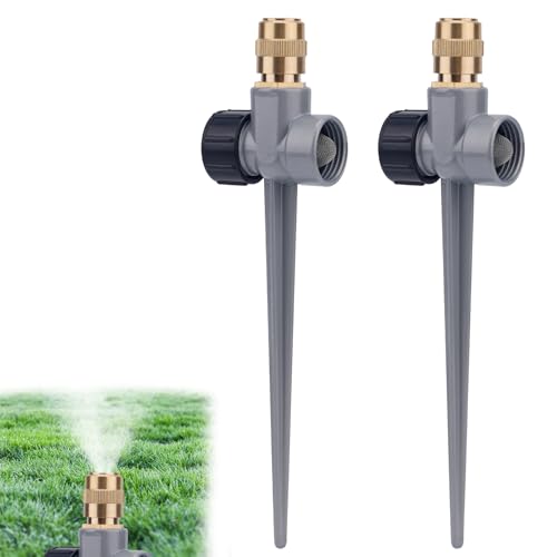 2st Rasensprenger aus Metall, Automatischer Wassersprinkler Auf Erdspieß 360°-Abdeckung Gartensprinkler mit Verstellbarer Messingdüse Zubehör für die Rasen- und Terrassenbewässerung von lasuroa