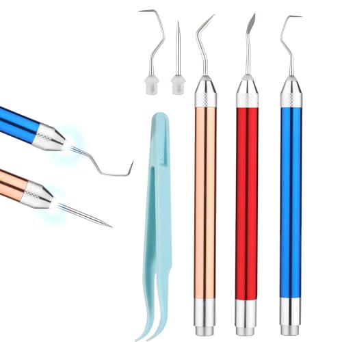 3 Stück Entgitterwerkzeug für Vinyl, Unkrautjätwerkzeug mit LED-Licht mit 5 Stiften und Haken und 1 Pinzette zum Basteln Heimwerken Scrapbooking Silhouetten Schneiden Kameen Zubehör von lasuroa