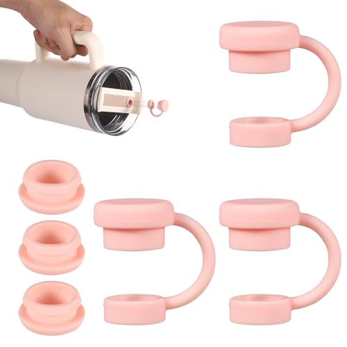 3St Auslaufschutz Stopper mit 3St Strohhalm Abdeckung für YETI, Auslaufsicheres Silikon Strohhalm-Aufsatzkappen BPA-Frei Trinkbecher-Zubehör Kompatibel mit YETI-Strohhalmbechern Becher (Rosa) von lasuroa