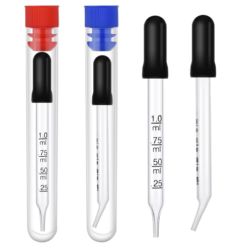 4 Stück 1-ml Tropfer, Pipette Glas mit Messungen Gebogener und Gerader Spitze Kalibriert Genaue Dosierung Messung Pipettentropfer für Ätherische Öle Fütterung Ohr Labor von lasuroa