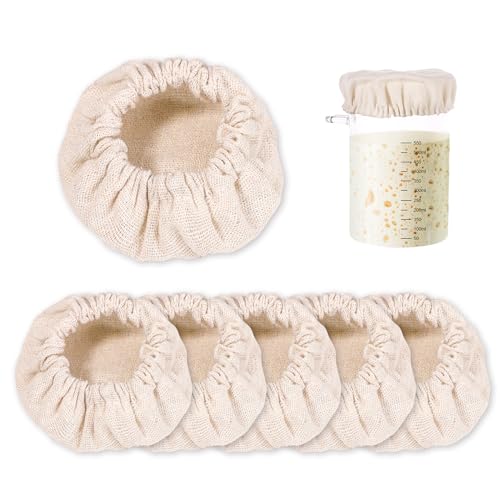 6st Stoff Deckel Gläser, Baumwolle Stoffabdeckung Schüssel Elastisch Cloth Jar Cover Ungebleicht Wiederverwendbar Stoffdeckelhülle Sauerteigschüsselhülle für 7,62-10,16cm Glasmündung von lasuroa