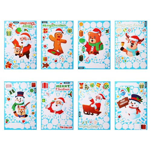 lasuroa 8 Stück Weihnachtsfenster Aufkleber, Weihnachtsfenster Dekorationen Weihnachtsfenster Aufkleber süßer Schneemann Schneeflocke Weihnachtsmann Fenster Aufkleber für Weihnachts Dekoration von lasuroa