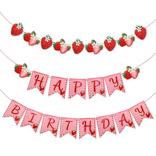 Erdbeer-Geburtstagsbanner, Erdbeer-Motto-Party-Dekorationen Happy Birthday Hängendes Banner für Baby Mädchen Baby Shower Party Dekoration Erdbeer-Geburtstagsbanner, Erdbeer-Motto-Party-Dekorationen Happy Birthday Hängendes Banner für Baby Mädchen Baby Shower Party Dekoration von lasuroa