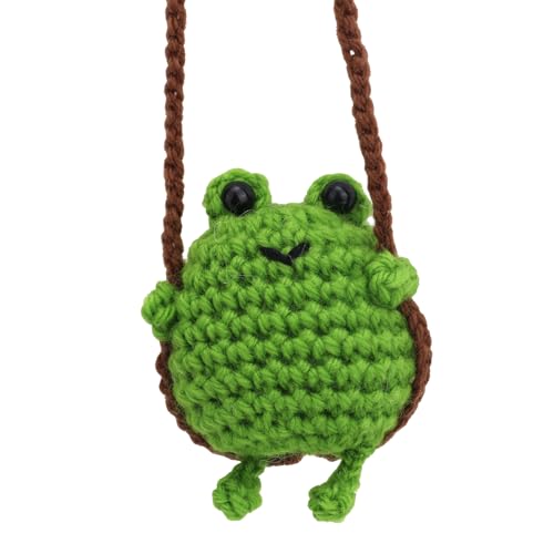 Gehäkelter Frosch Autospiegel-Hängeaccessoire, Handgefertigt Schwingender Frosch Auto-Hängeornamente Ästhetisch Niedlich Gestrickte Dekoration für Rückspiegel Reisen Zuhause Büro von lasuroa