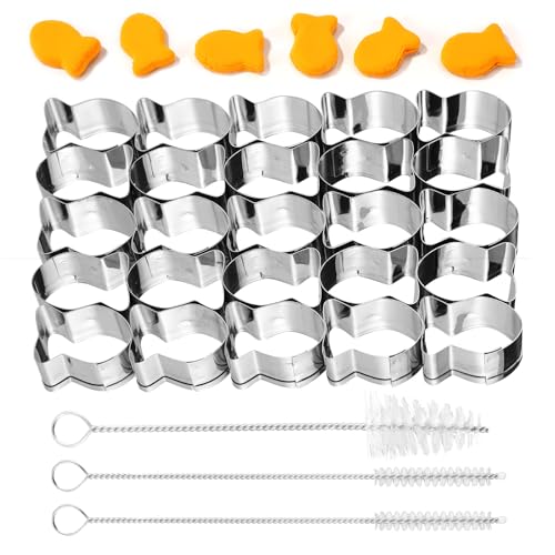 Goldfisch-Cracker-Ausstecher mit 25 Mulden, Mini-Plätzchenform in Fischform aus Edelstahl Antihaftbeschichteter Teigschneider mit Reinigungsbürste zum Backen von Keksen und Snacks von lasuroa