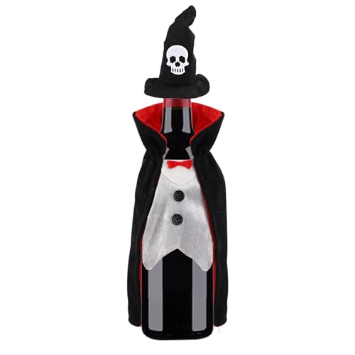 Halloween Weinflaschenabdeckungen, Flanell Dracula Halloween-Weinflaschendekoration mit Umhang und Kappe Interessant Halloween-Weingeschenke für Die Beste Party-Tischdekoration von lasuroa
