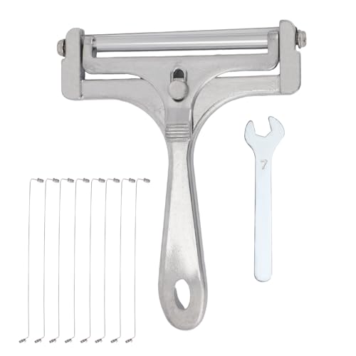 Käsehobel aus Edelstahldraht mit 8 Ersatz Drähten und Schraubenschlüssel, Handbutterschneider Lebensmittelschneider für Blockkäse und Butterschneider Werkzeuge (Glänzendes Silber) von lasuroa