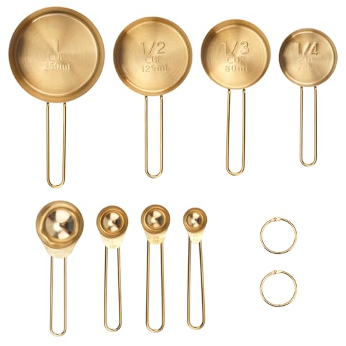 Messbecher- und Löffel-Set, Goldene Messbecher und Löffel aus Edelstahl mit Skala Stapelbares Goldenes Küchenmaß-Set für Flüssige Trockene Zutaten Beim Backen Kochen von lasuroa