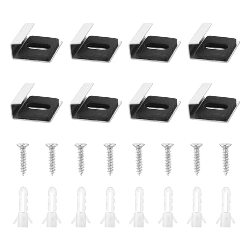 Metall Spiegel Clips, 8PCS Spiegelaufhänger Metall Kit mit Schrauben Gummi-Pads Spiegel Clips Halter Spiegelhalterung Bad für Rahmenlose Montage Wand Fliesen Werbetafel Display von lasuroa