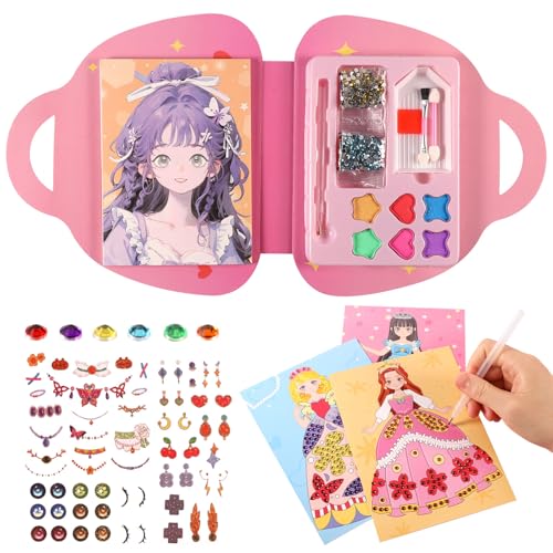 Prinzessinnen Schminkbuch, Papier Schminkbuch für Prinzessinnen Malbuch mit Diamantmalerei Prinzessinnen Ankleideset Kunsthandwerk Aktivität für Kinder, Mädchen, Geburtstagsparty, Geschenke von lasuroa