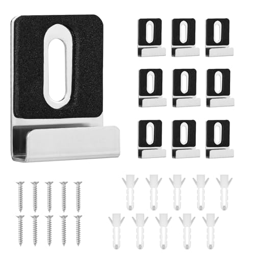 10-teiliges Metall Spiegelhalter Set, Spiegel-Clips mit Schrauben Gummi-Pads Robuste Spiegel-Clips Spiegel-Aufhänger für die Montage von Wandfliesen Werbetafeln Rahmenloses Display (Silber) von lasuroa