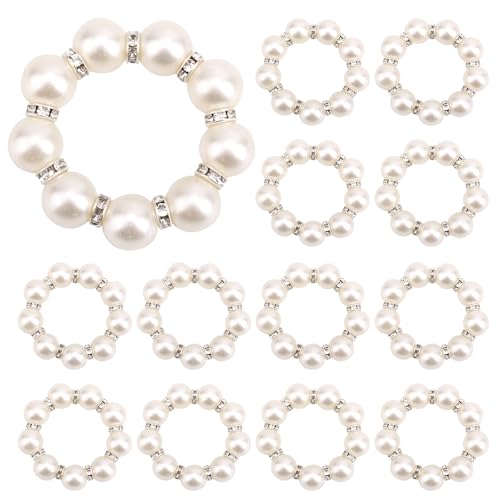 lasuroa 12 Stück Serviettenringe aus Perlen, Runder Serviettenringhalter aus Weißem Kunststoff Tischdekoration mit Perlen für Hochzeitsfeiern von lasuroa