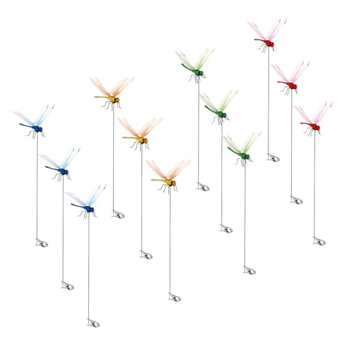 lasuroa 12stk Libellen Clips, 31,5x9cm 3D Libellen Attrappe Künstliche Libellen Clip Künstlich Libellen Gartenstecker Libelle Metall für den Innen und Außenbereich(4 Farben) von lasuroa