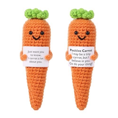 lasuroa 2 Stück Mini Lustige Positive Karotte, 15 cm Gestrickte Wolltasche Häkelkarotte Puppe Niedliche Positive Lebenskartoffel Gestrickte Positive Emotion Karotte für Geburtstagsgeschenk Party von lasuroa