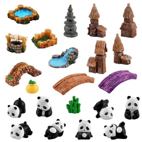 lasuroa 22 Stück Garten Miniaturen, Miniatur Panda Figuren Kunstharz Kleines Gartenzubehör Panda Ornamente DIY Mini Garten Mikro Landschaft Dekorationszubehör für den Außenbereich von lasuroa