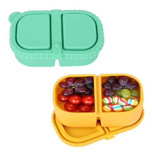 lasuroa 2stk Doppelfach Snack Behälter mit Deckel, Wiederverwendbar Silikon Snackboxen Auslaufsicher Vorratsbehälter für Lebensmittel für Soße Gewürze Salat von lasuroa