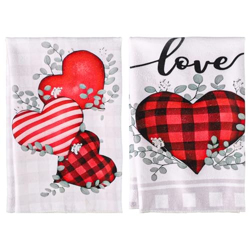 lasuroa 2stk Geschirrtuch zum Valentinstag, 40x60cm Küchenhandtuch-Set zum Valentinstag Handtücher zum Valentinstag Geschirrtuch mit Herzen zum Abtrocknen von Geschirr Kochgeschirr Pfanne Topf von lasuroa