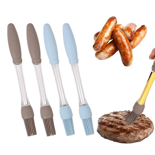 lasuroa 4 Stück Fettpinsel zum Kochen, Hitzebeständiger Silikon Kochpinsel für BBQ Backen Grillen Küchenhelfer für Haushalt & Outdoor (Blau, Grau) von lasuroa