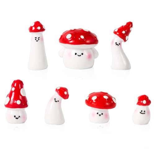 lasuroa 7 Stück Miniaturpilze, Mini Harz Pilzfiguren Ornament Niedliche Kleine Harzpilze Statue für Garten Mikrolandschaft Bonsai Kunsthandwerk Zuhause Zimmer Party Dekoration von lasuroa