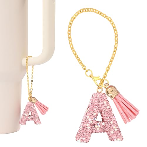 lasuroa Buchstabenanhänger für Trinkbecher mit Henkel, Buchstabenanhänger mit Glitzerbecher Namensanhänger mit Anfangsbuchstaben süßer Buchstabenanhänger für Stanley Cup (Buchstabe A) von lasuroa